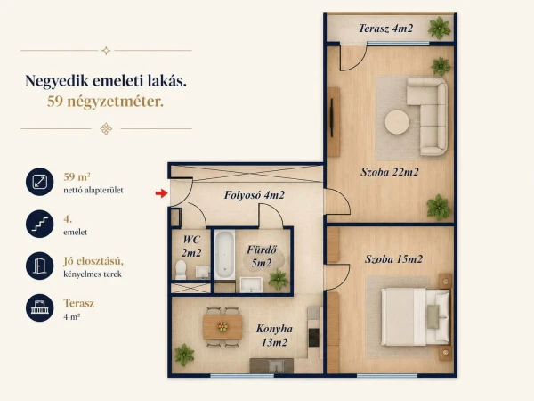 Eladó Lakás Gyula 59 m2 
