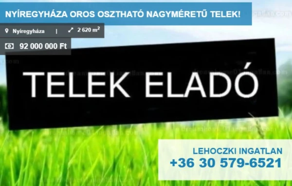 Eladó Telek Nyíregyháza 2620 m2 